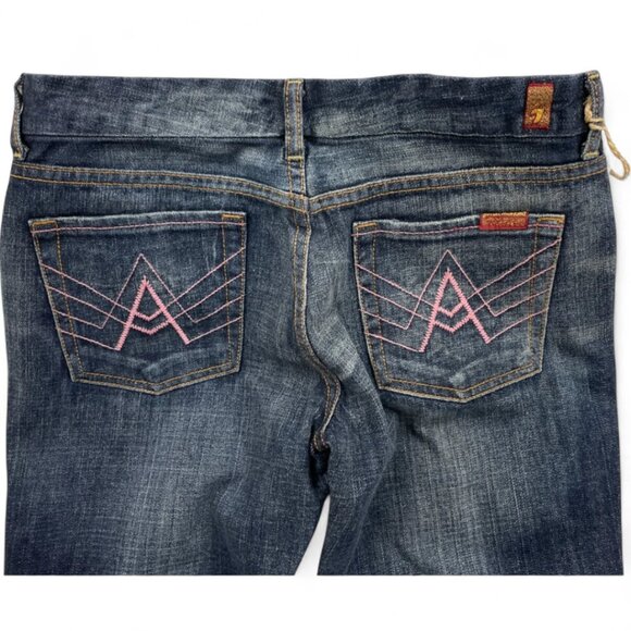 7 For All Mankind Flare Size 29 USA Made Denim Jeans 30 x 32 NEW Dead Stock VTG - Picture 4 of 15